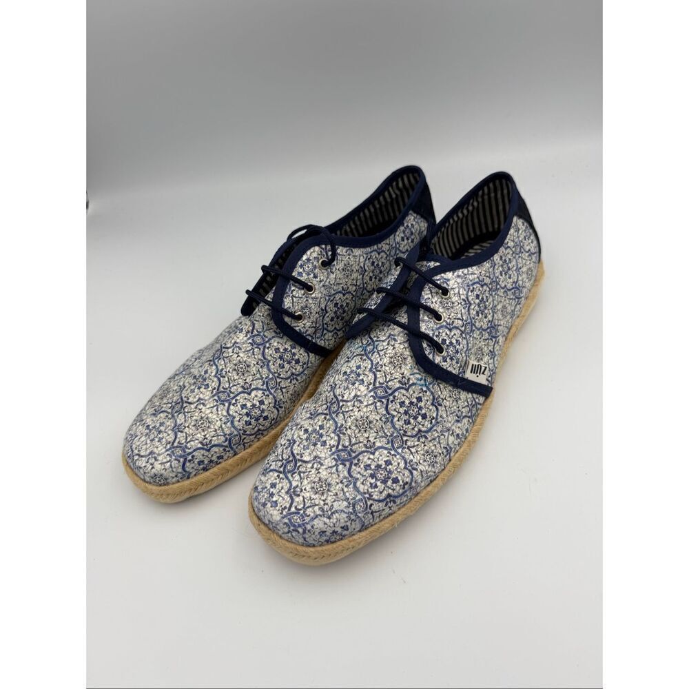 Zuii Mens Blue Suede Floral Square Toe Flat Heel Lace Up Oxford Shoes Size 28